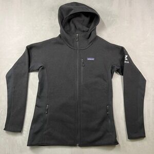 Patagonia Better Sweater Hoody Women L Black Full Zip Fleece Jacket Company Logo